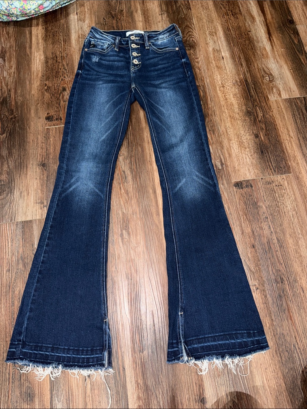 Dark Flared Women’s Jeans with Button Fly